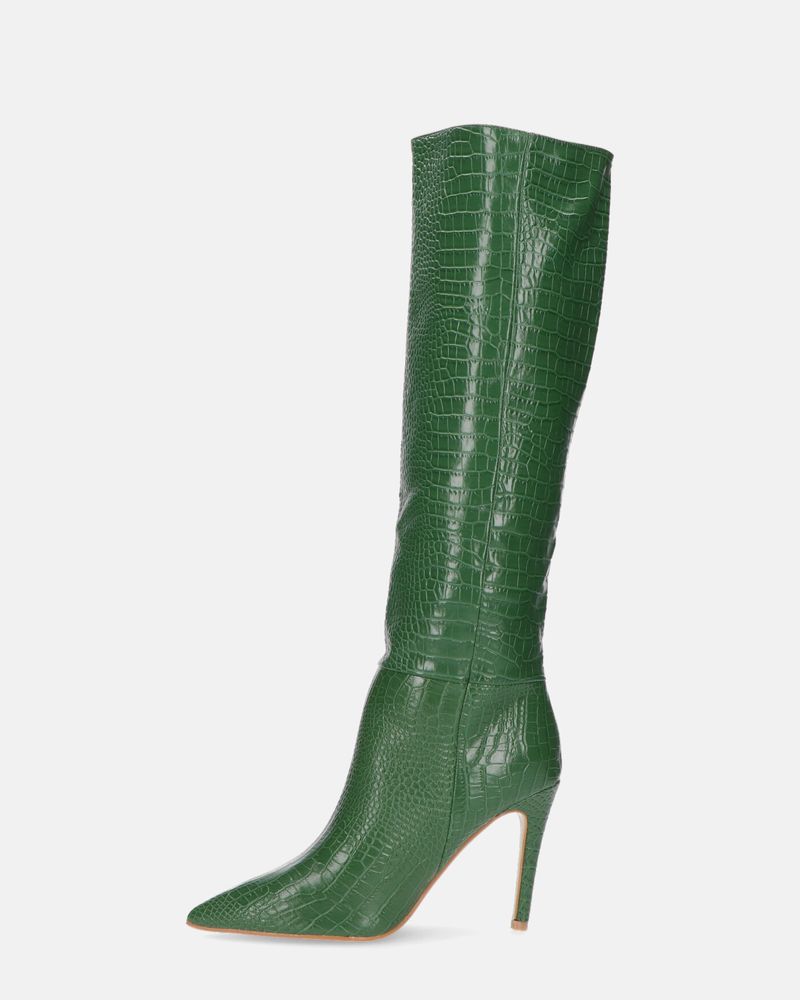 LOLY - green crocodile print heel boot