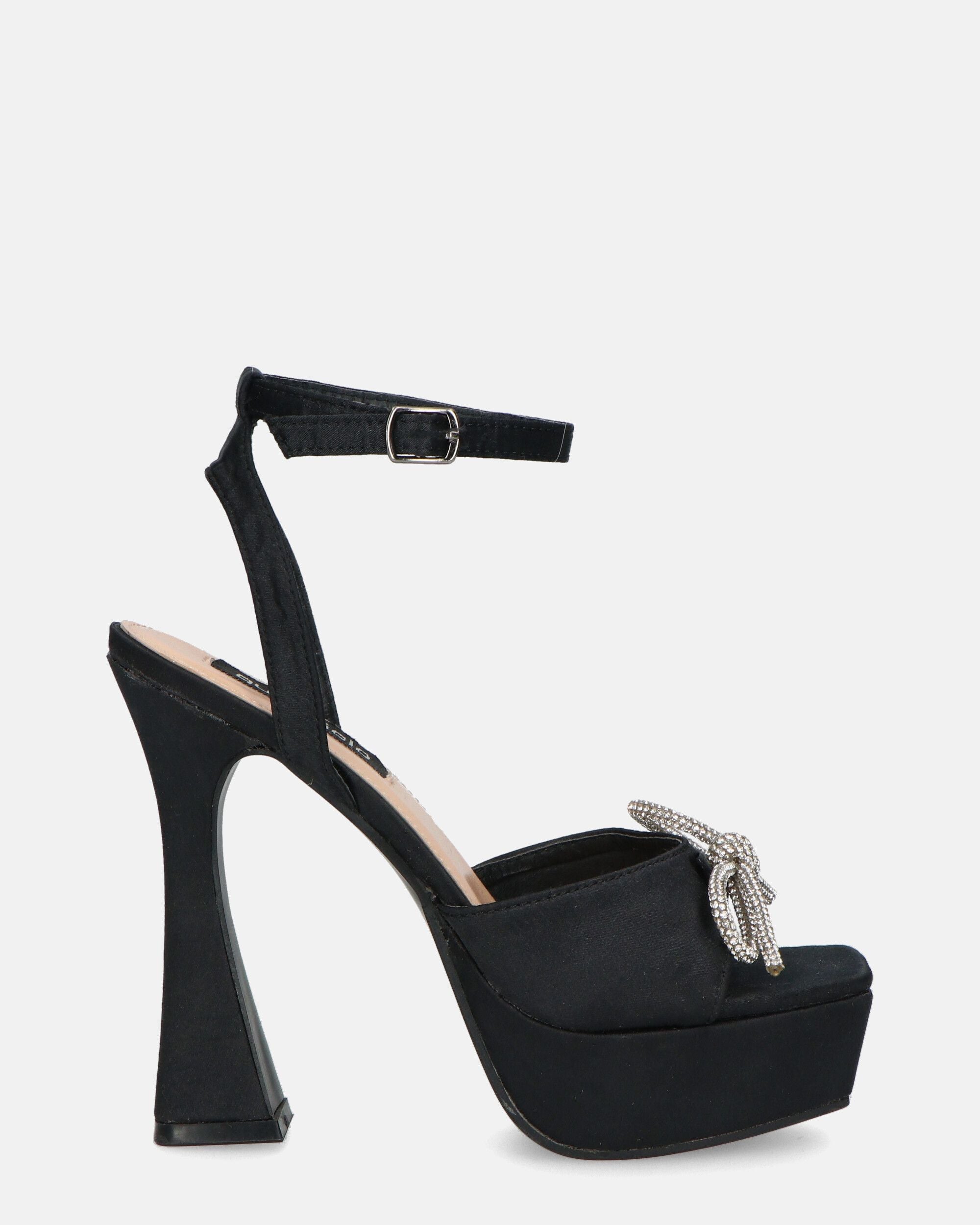 INNA - black lycra high heels with gemstone bow