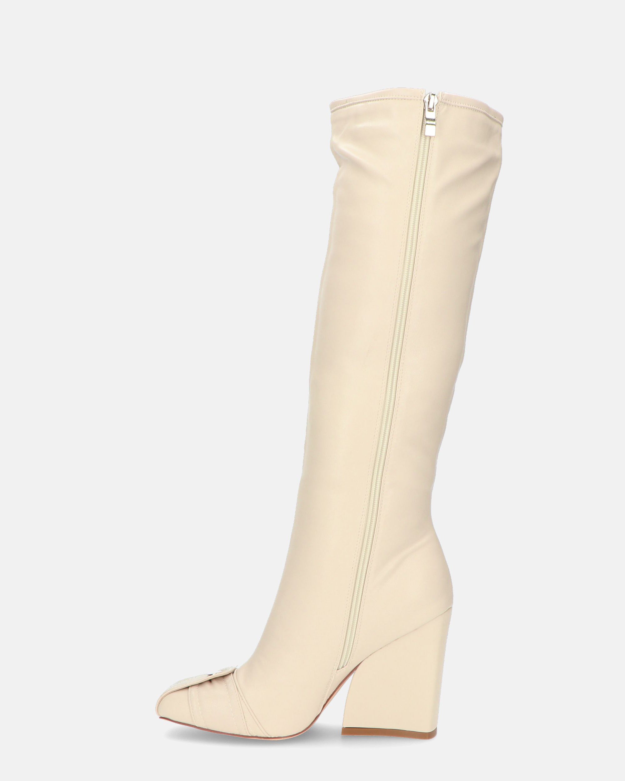 DEVA - beige high boots with zippers and square heel