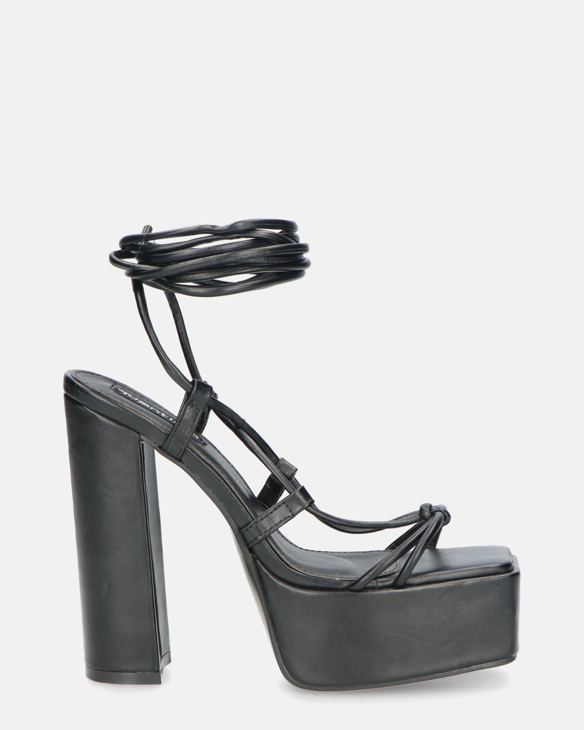 NADITZA - sandals with high heel and laces in black PU
