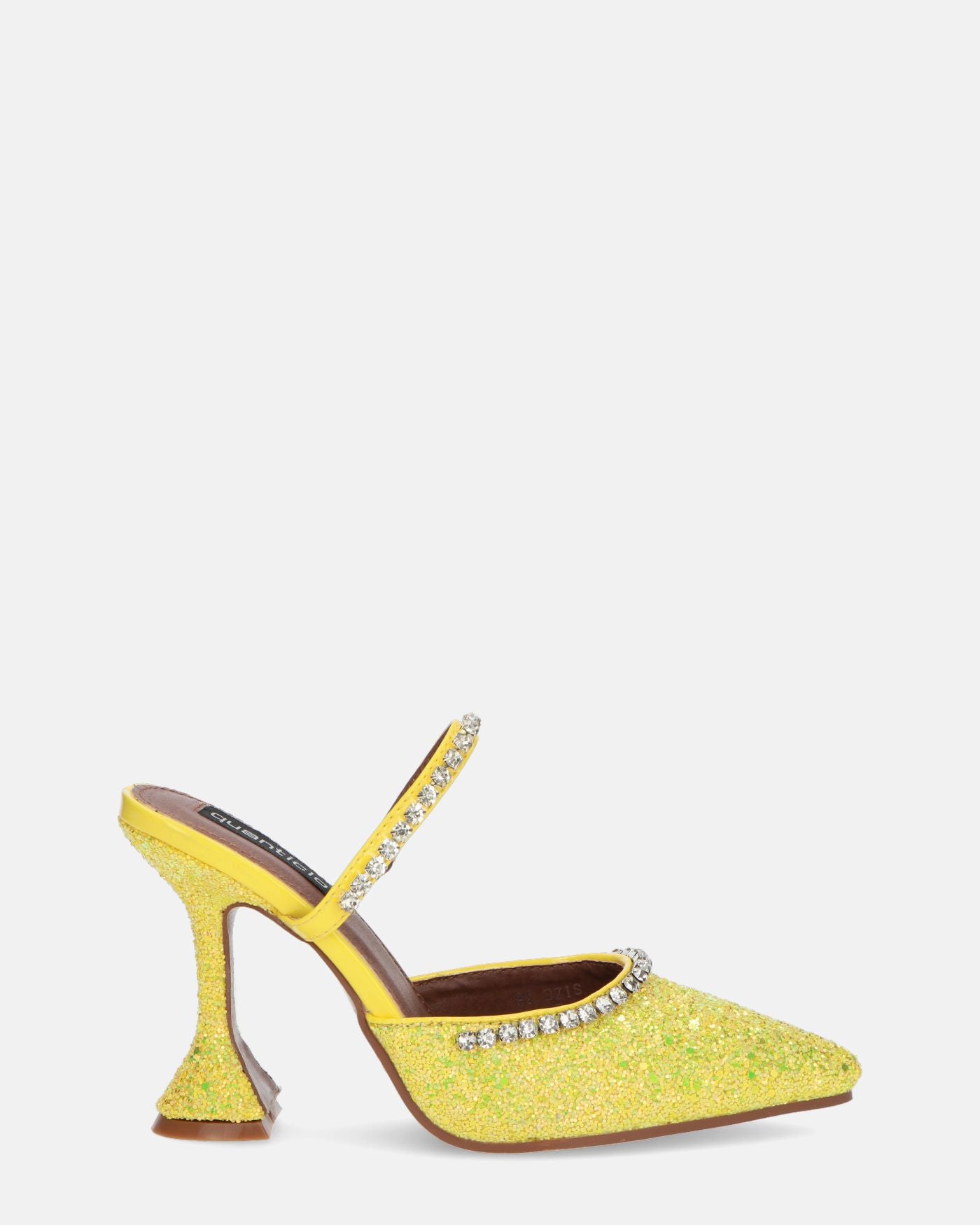 PERAL - heeled shoe in yellow glitter with gems