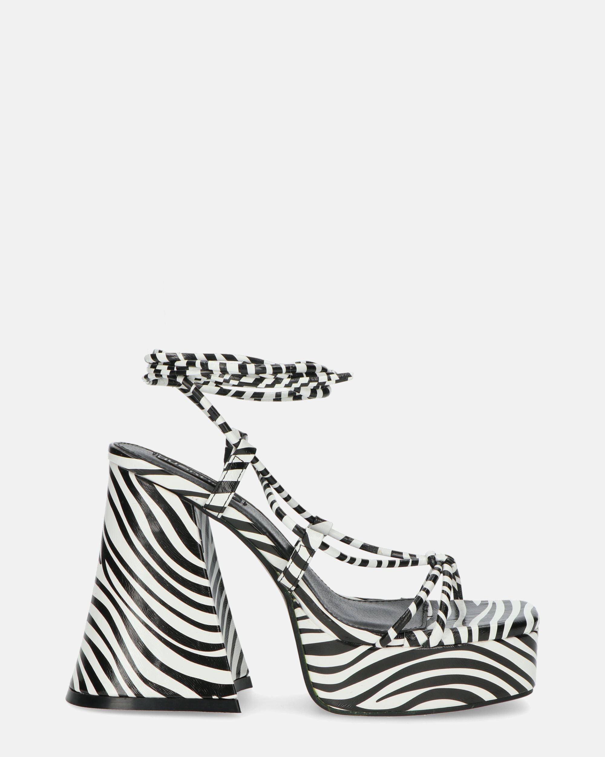 LORINA - sandals with zebra print heel and platform