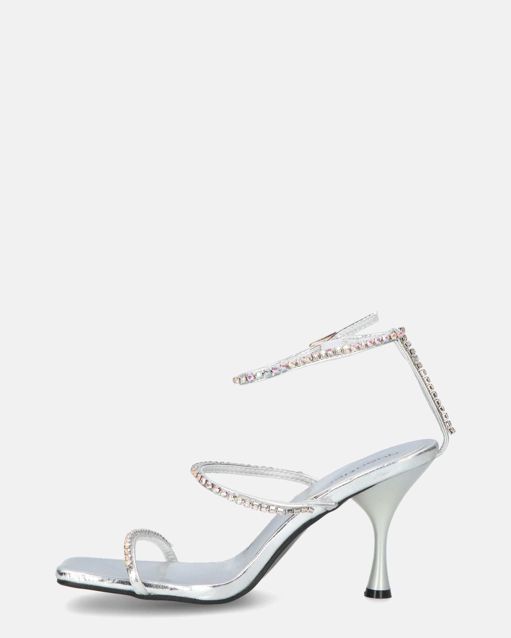 RAHA - glassy silver sandals with gems