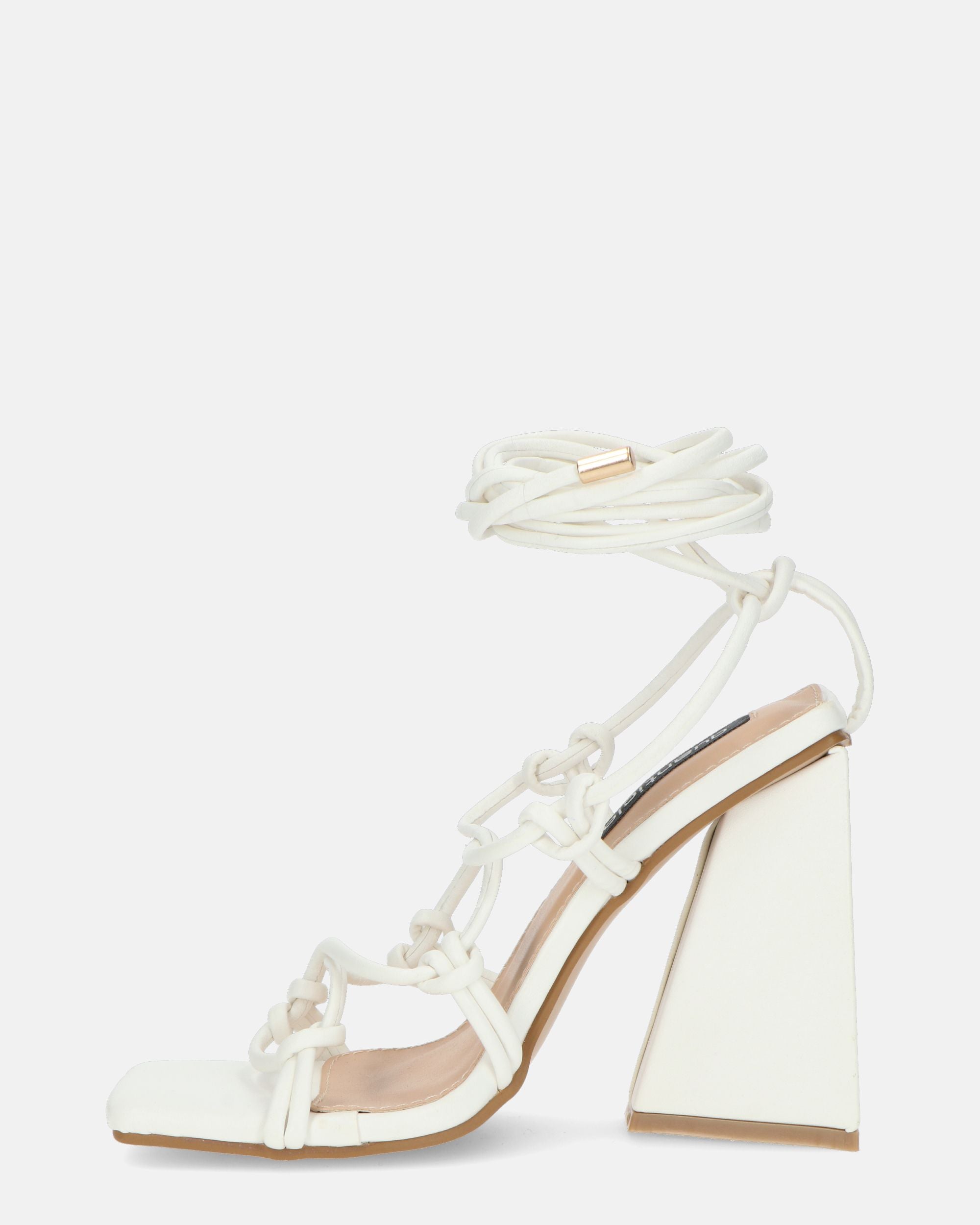 NURAY - high-heeled sandals in white eco-leather with laces