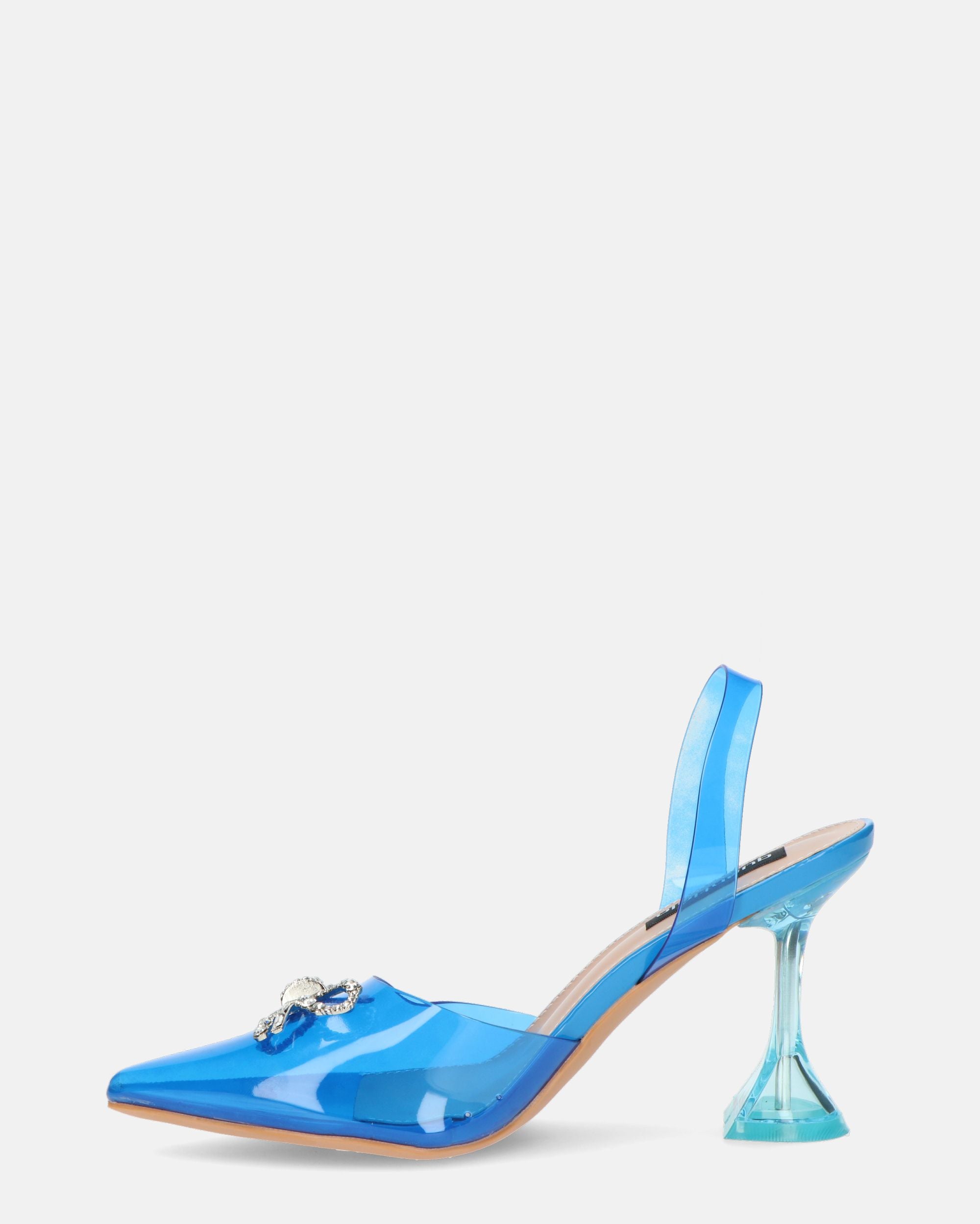 CONSUELO - blue perspex heels with toe decorations