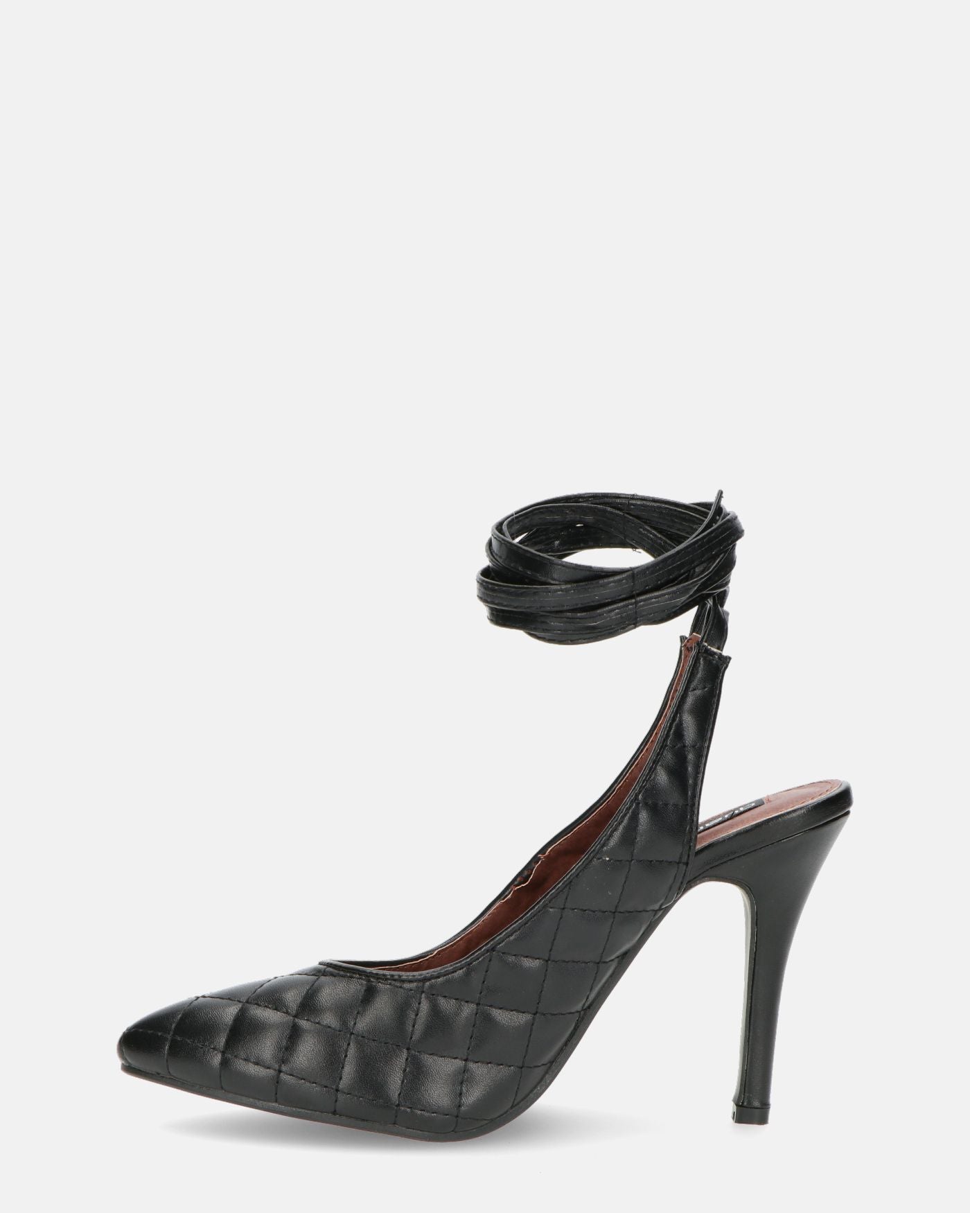 SUZIE - stiletto heel in black with laces and padded PU