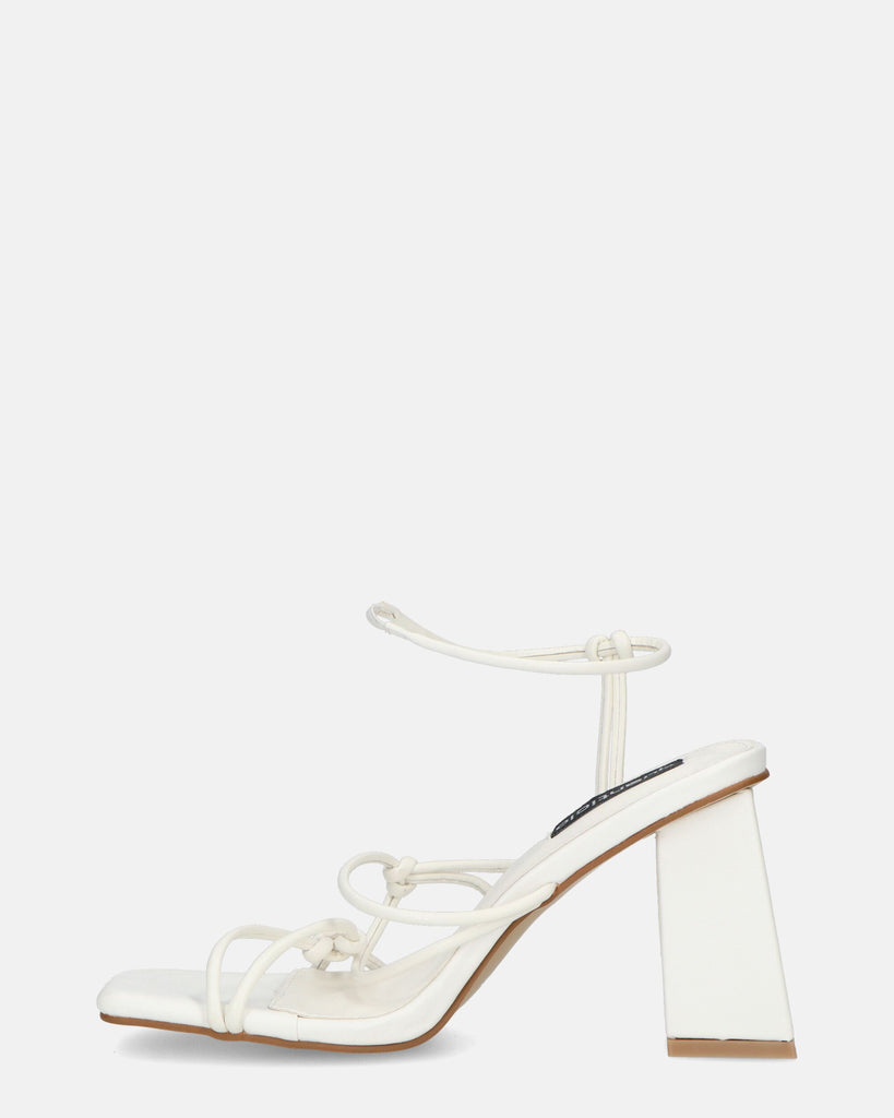 ZAHINA - white faux leather sandals with square heel