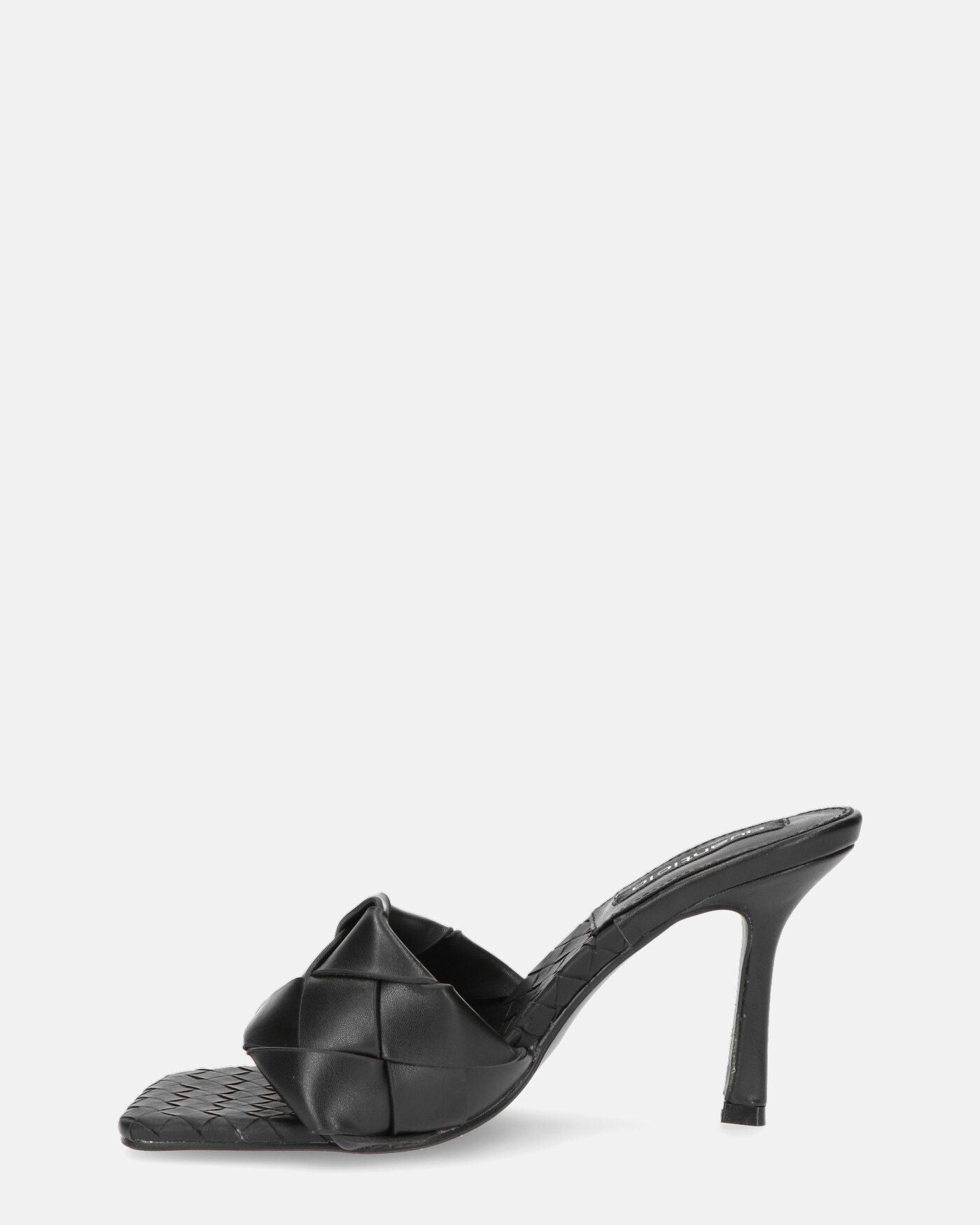 ENRICA - sandal in black woven leather with heel