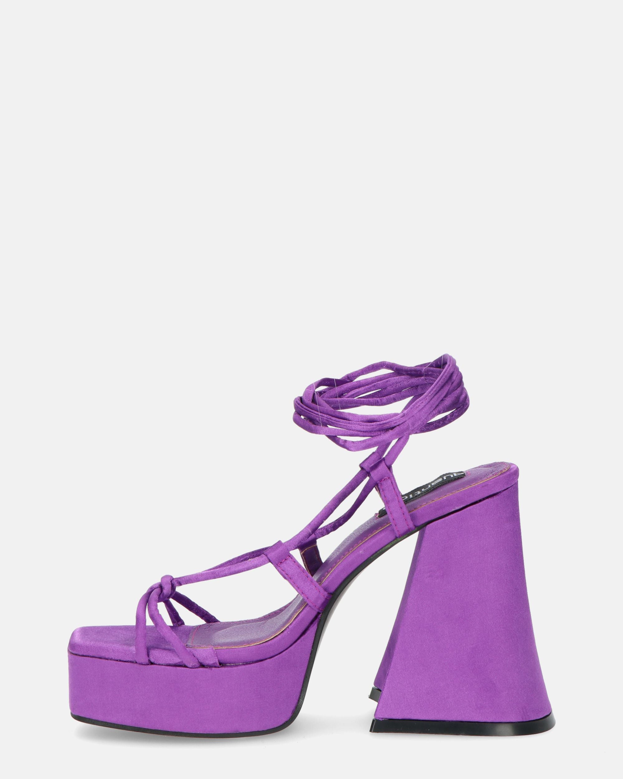 LORINA - purple lycra sandals with heel and platform