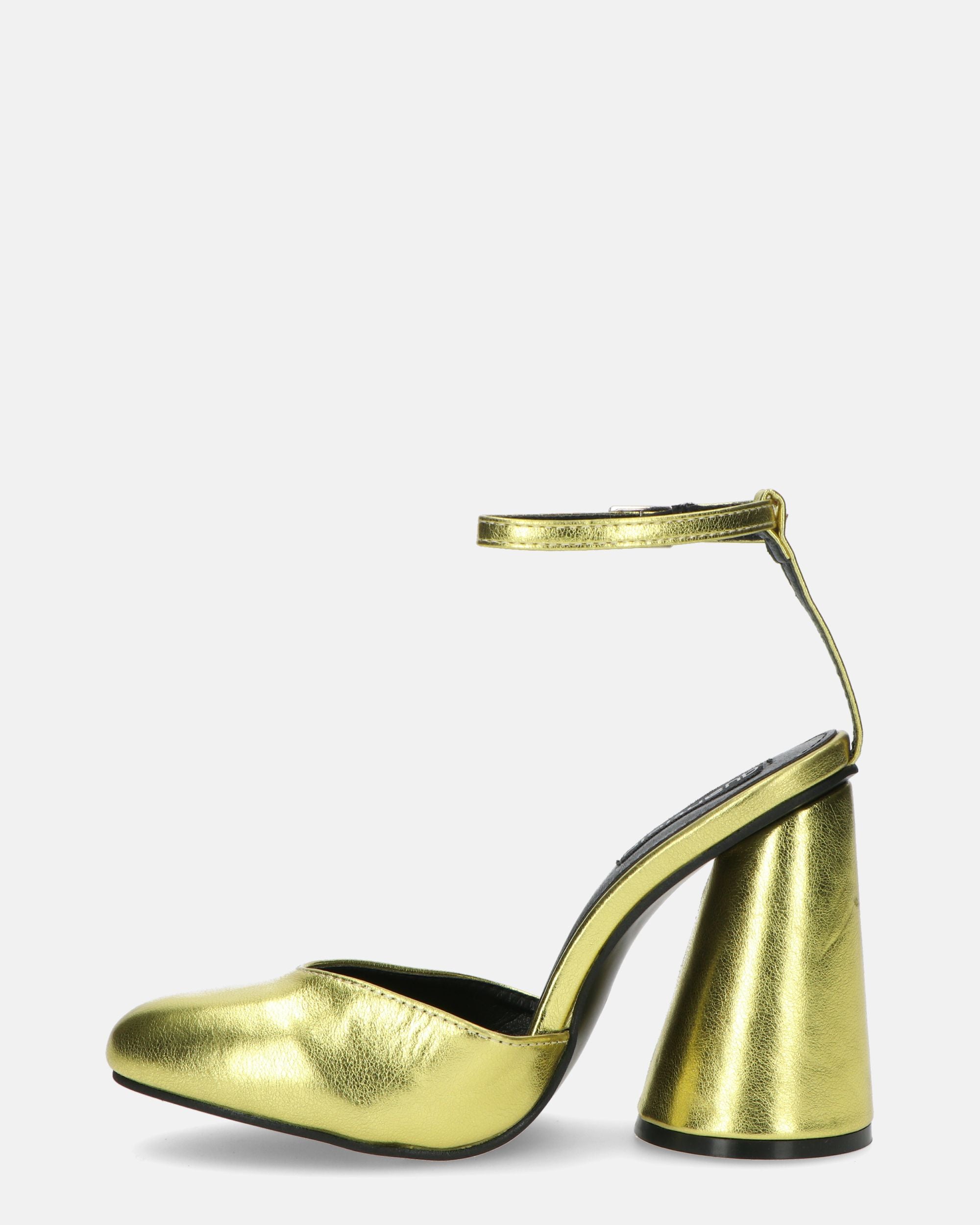 MAYBELLE - golden glassy sandals with cylindrical heel