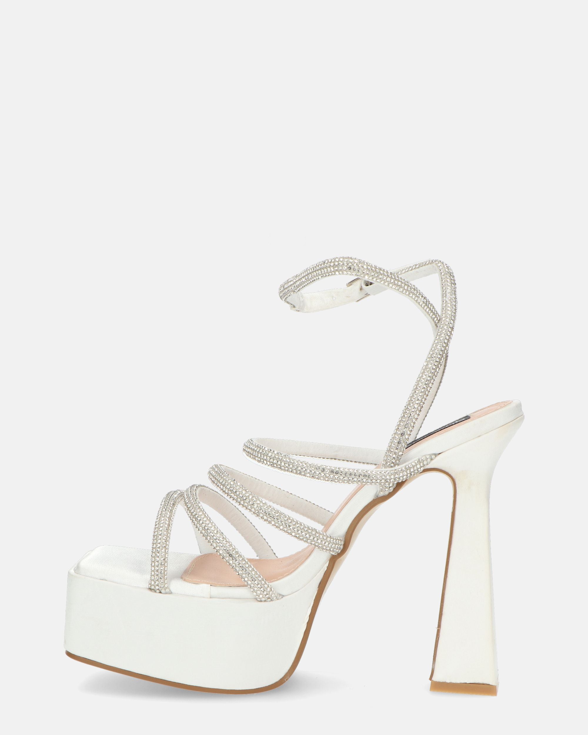 MADELYN - white lycra sandals with gems