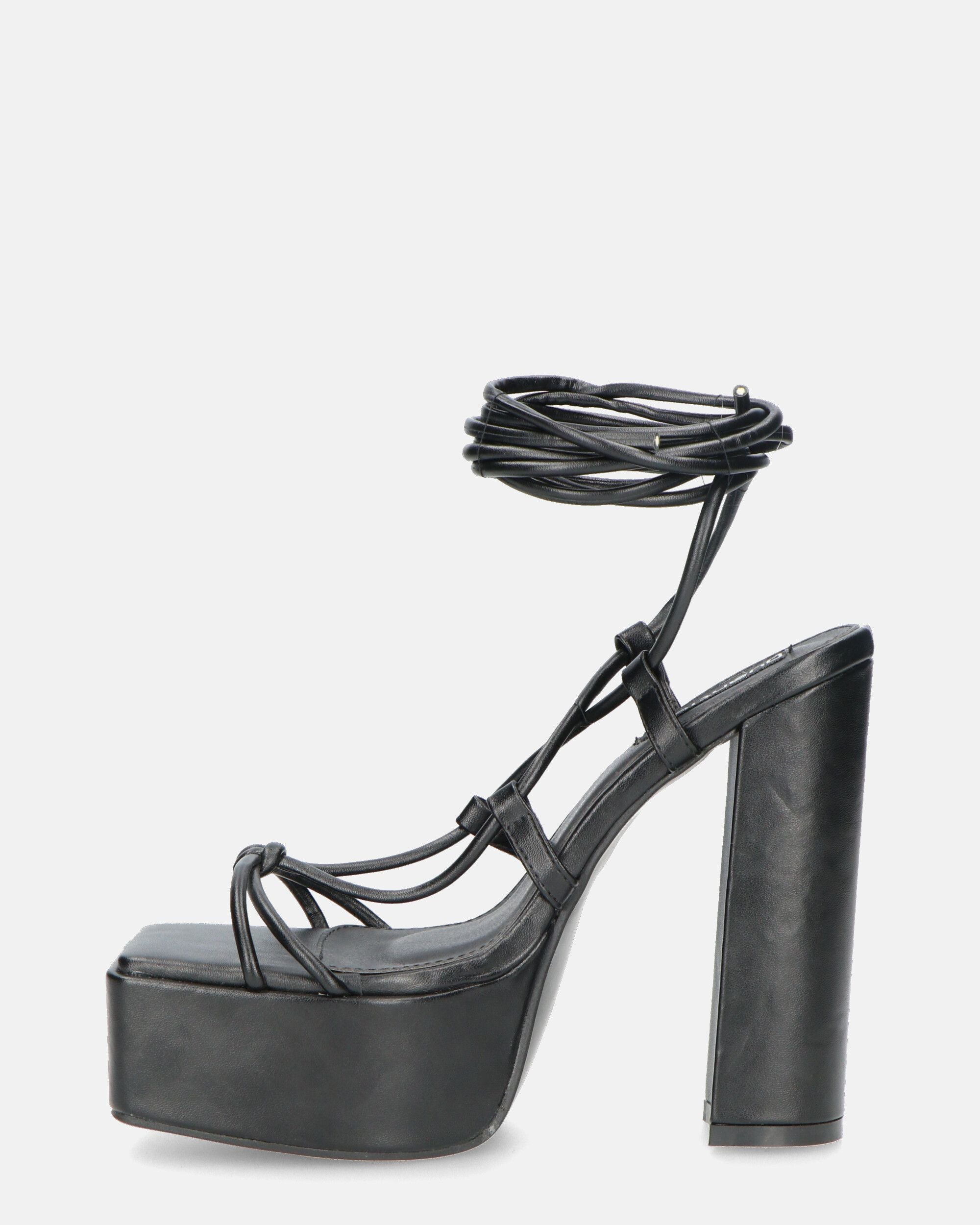 NADITZA - sandals with high heel and laces in black PU