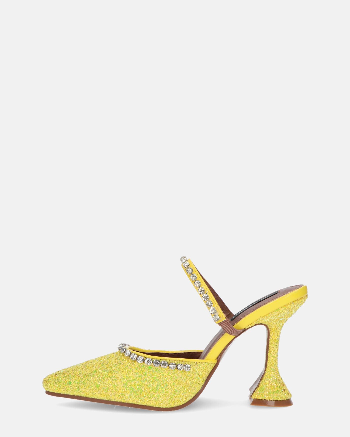 PERAL - heeled shoe in yellow glitter with gems