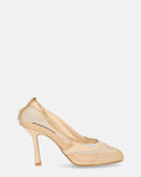 LISBETH - beige stiletto heel with fabric net and golden chain
