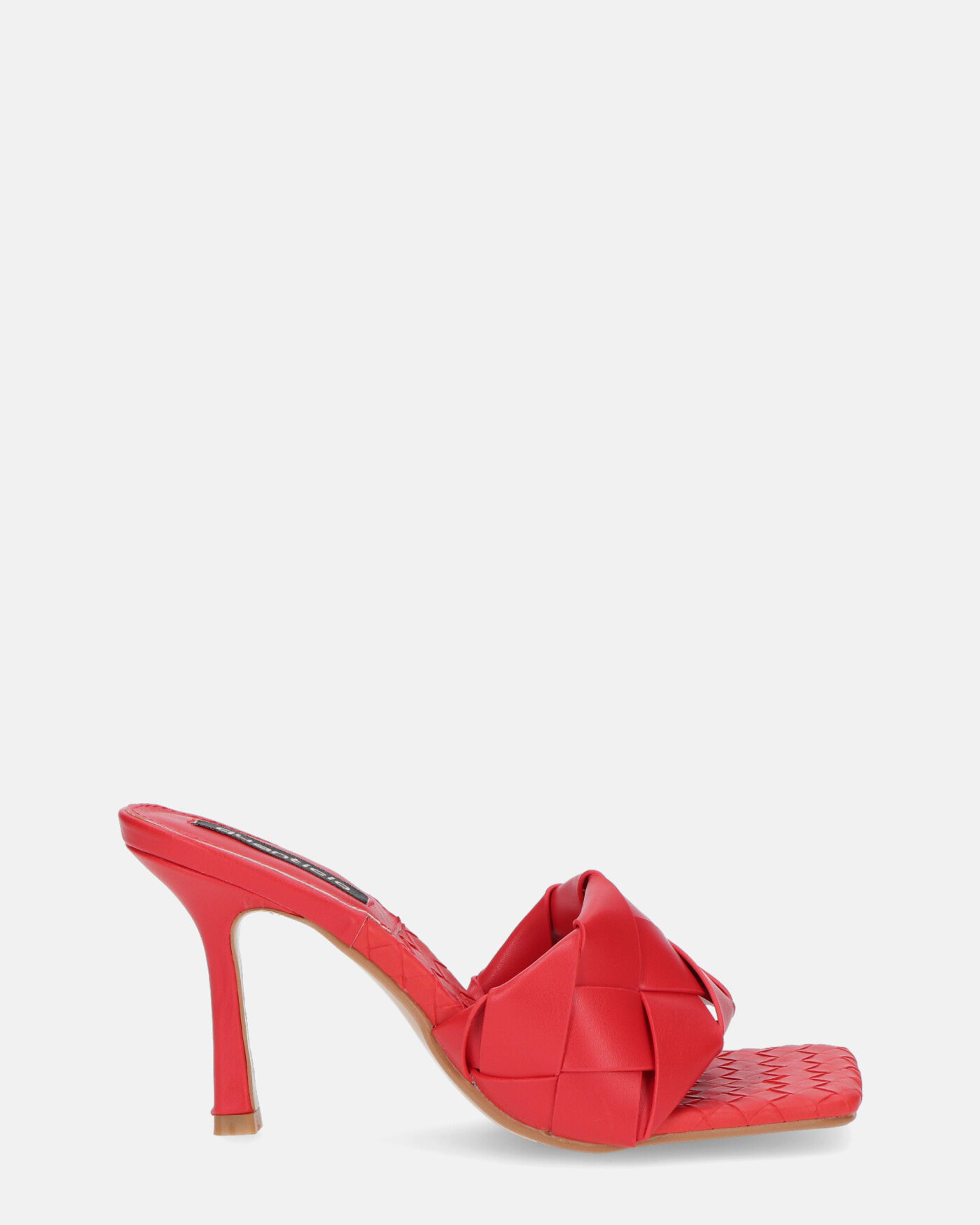 ENRICA - sandal in red woven leather with heel