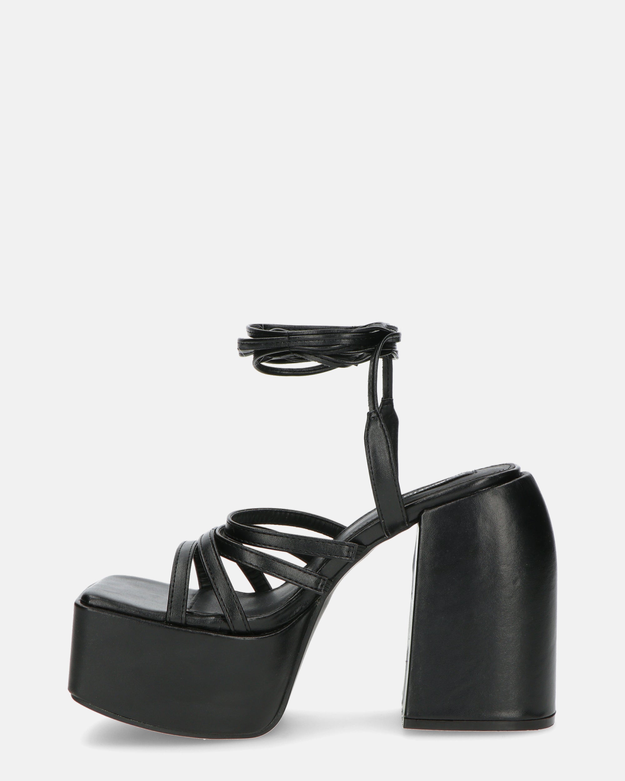GILDA - heeled sandals in black eco-leather with laces
