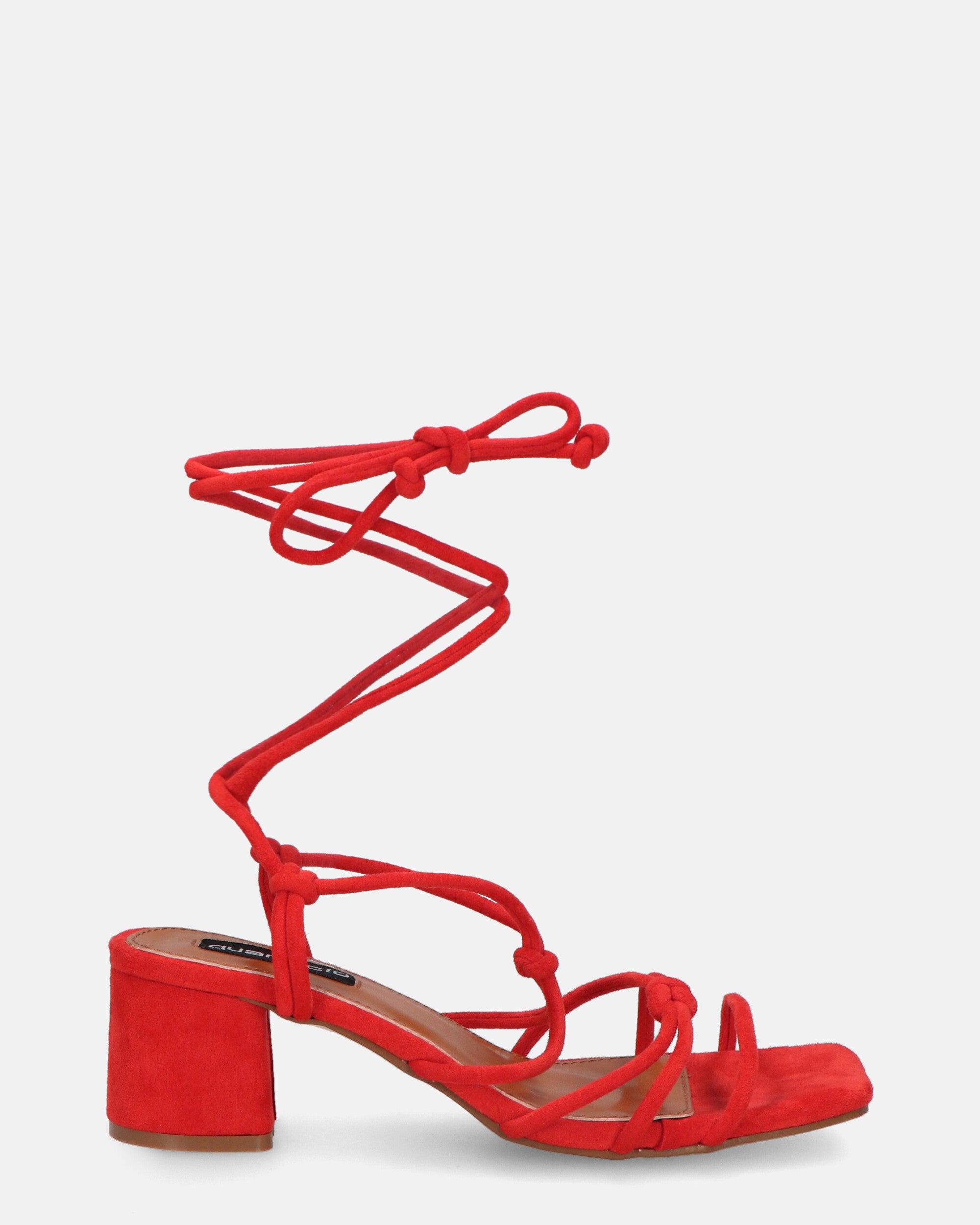 NAKI - red suede sandals with heel and laces