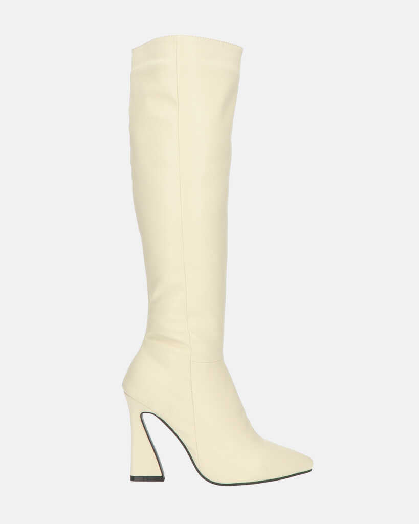 KELLY - beige high boot with side zip