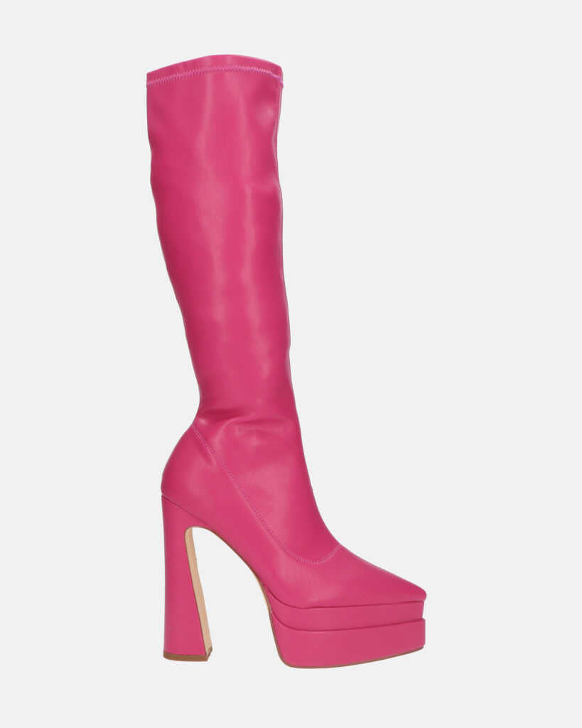 NIKITA - high boots in fuchsia PU with pointed platform