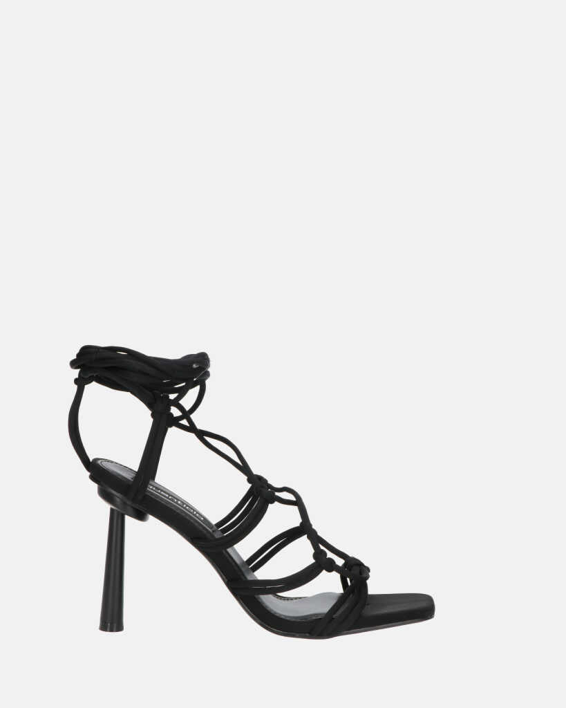 SAMOA - black lycra sandals with high heel and laces