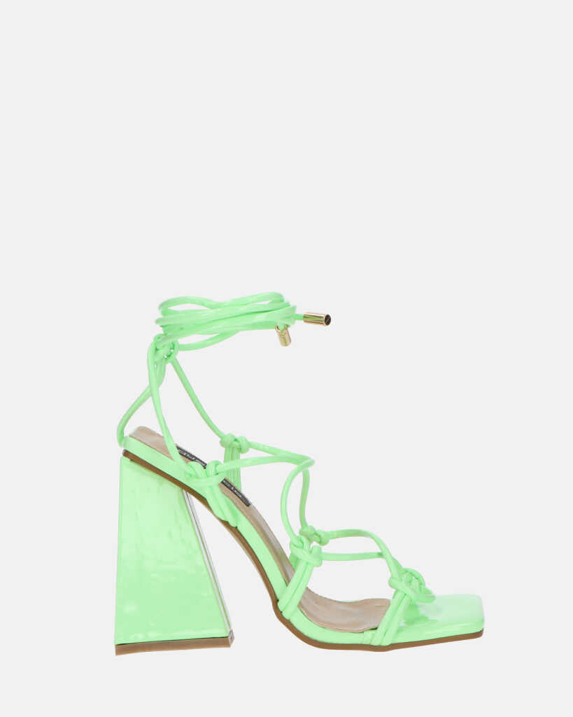 NURAY - green glassy high heel sandals with laces