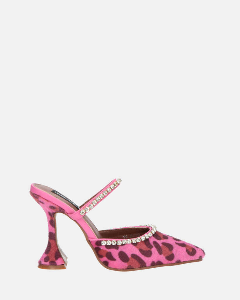 PERAL - pink leopard heeled shoe with gems