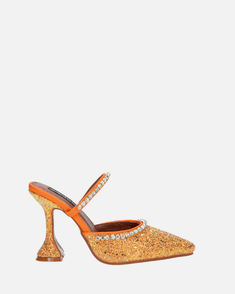 PERAL - heeled shoe in orange glitter with gems