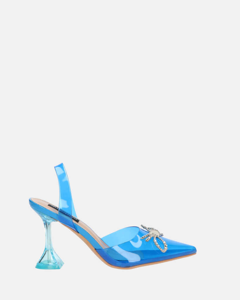 CONSUELO - blue perspex heels with toe decorations