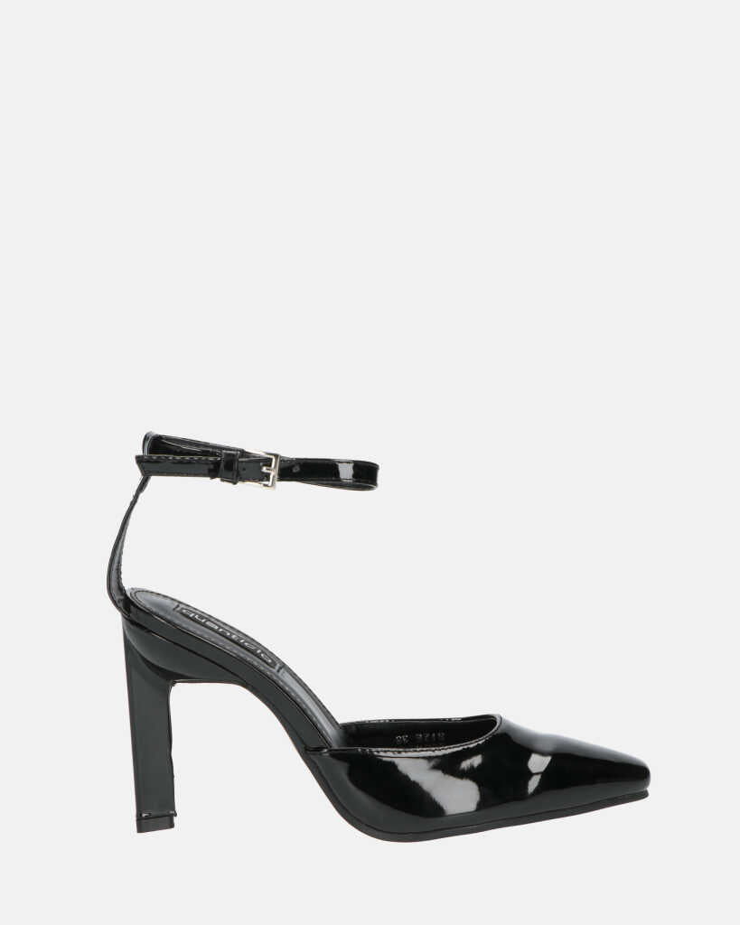LUDWIKA - shoes with heel and strap in black glassy
