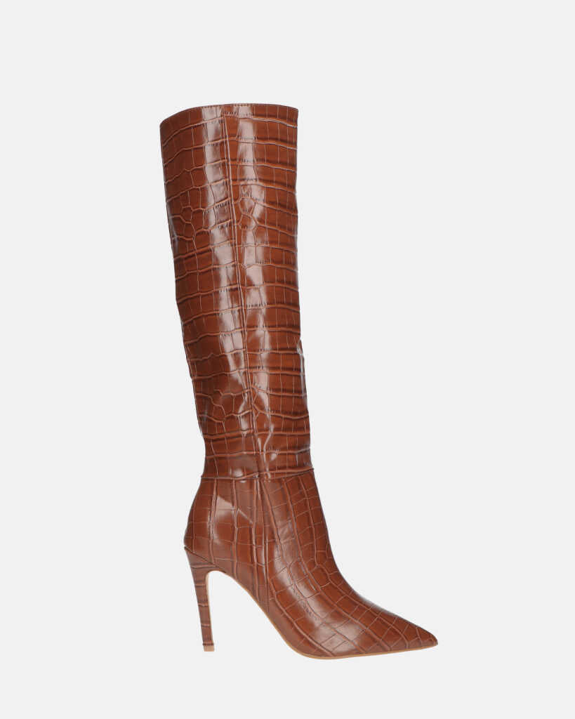 LOLY - brown crocodile print heel boot