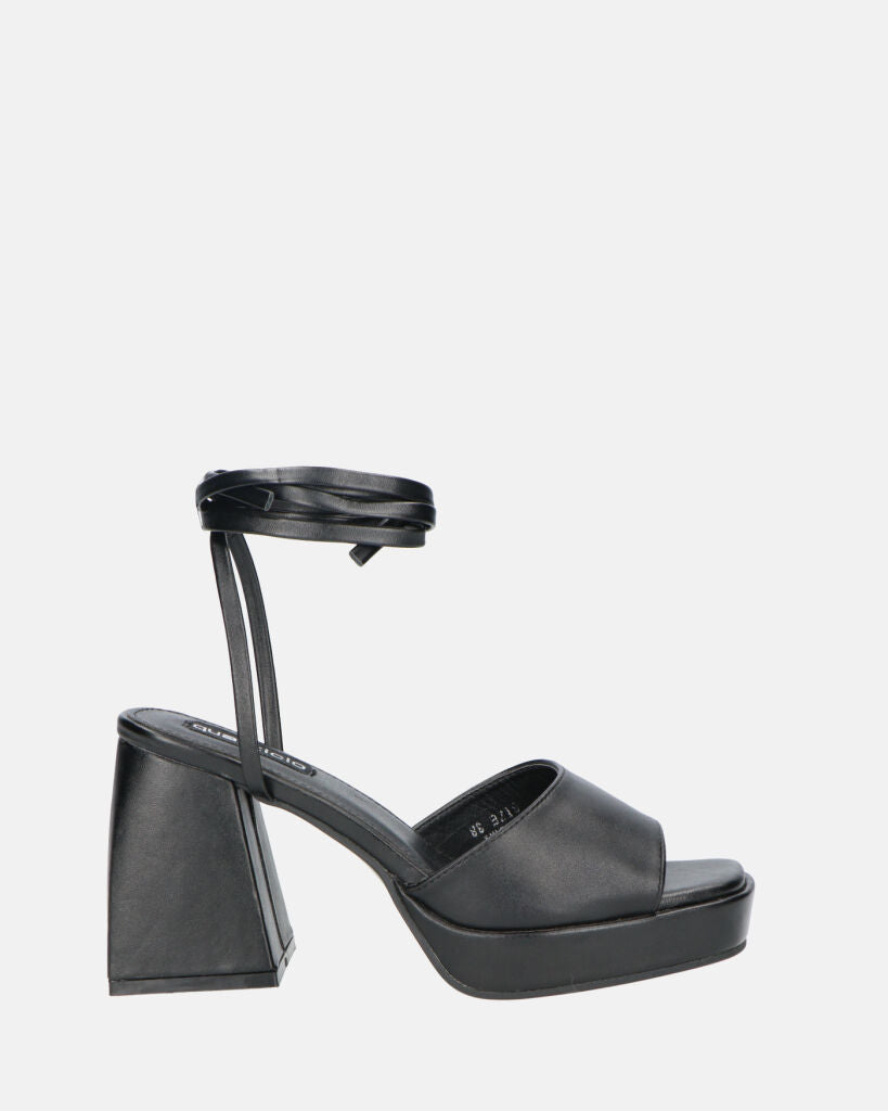 TOMI - sandals in black with laces and squared heel