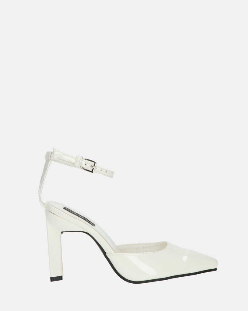 LUDWIKA - shoes with heel and strap in white glassy