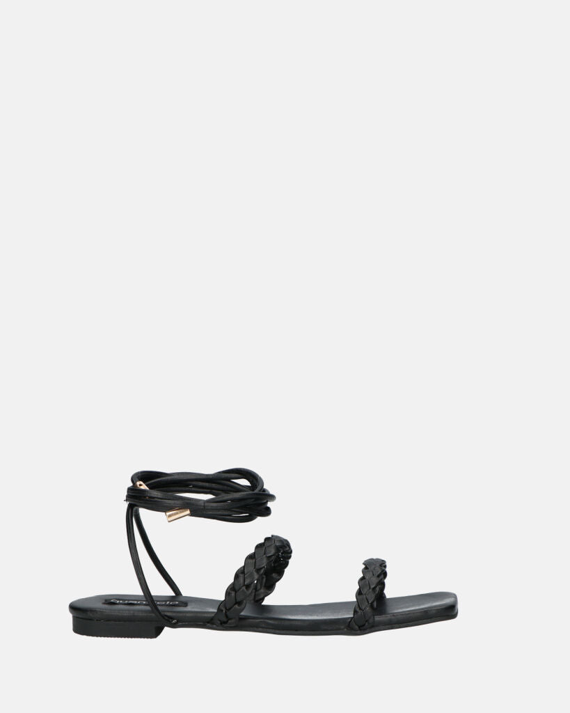 CLARE - flat black sandals with laces