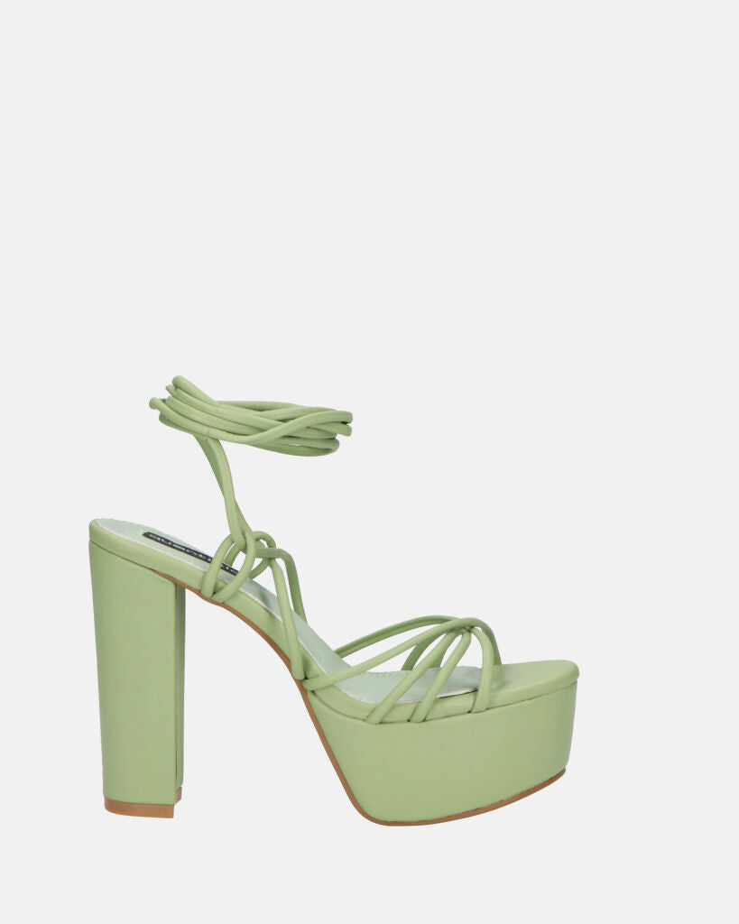 HEATHER - green eco-leather platform sandals with high heel