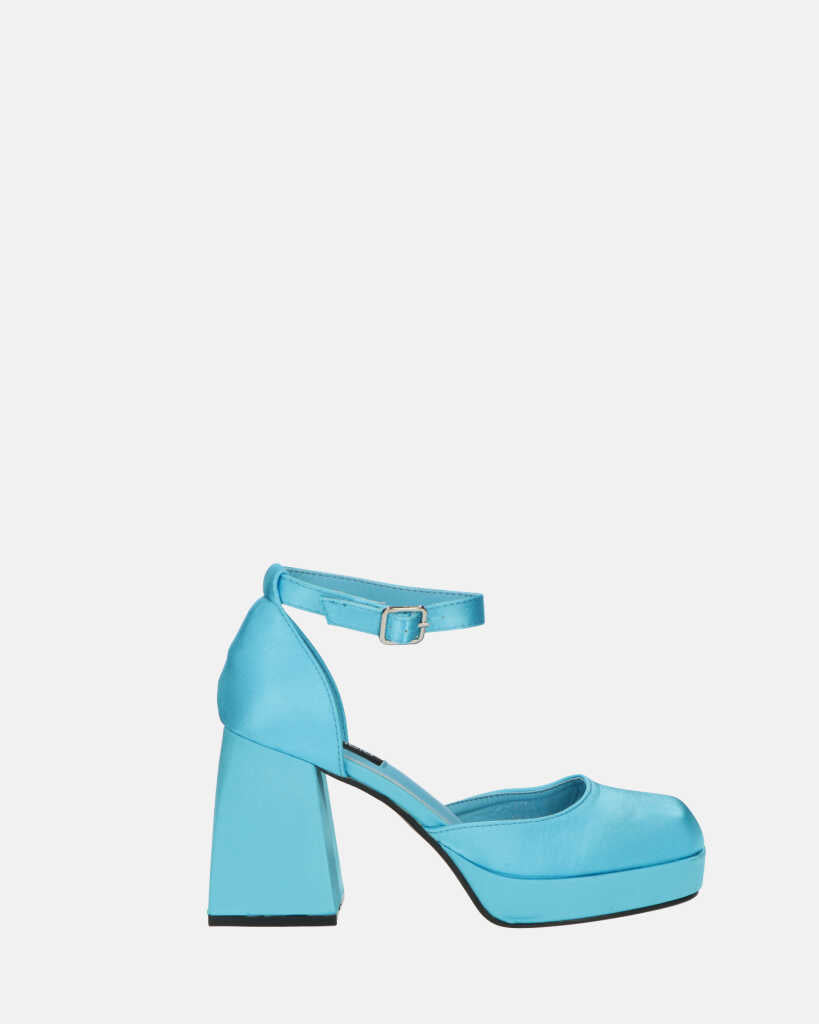 VIDA - square heel shoes in blue satin
