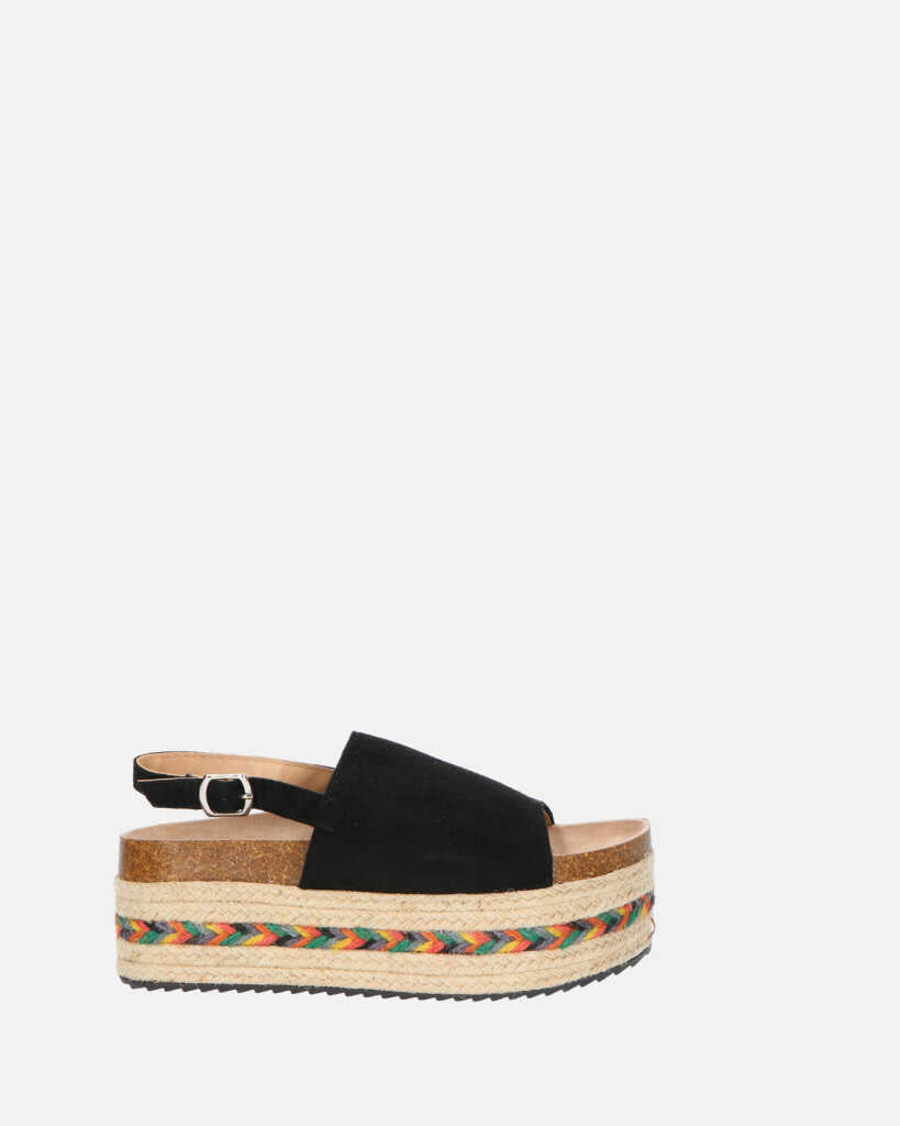 SAPPHIE - straw platform sandals in black