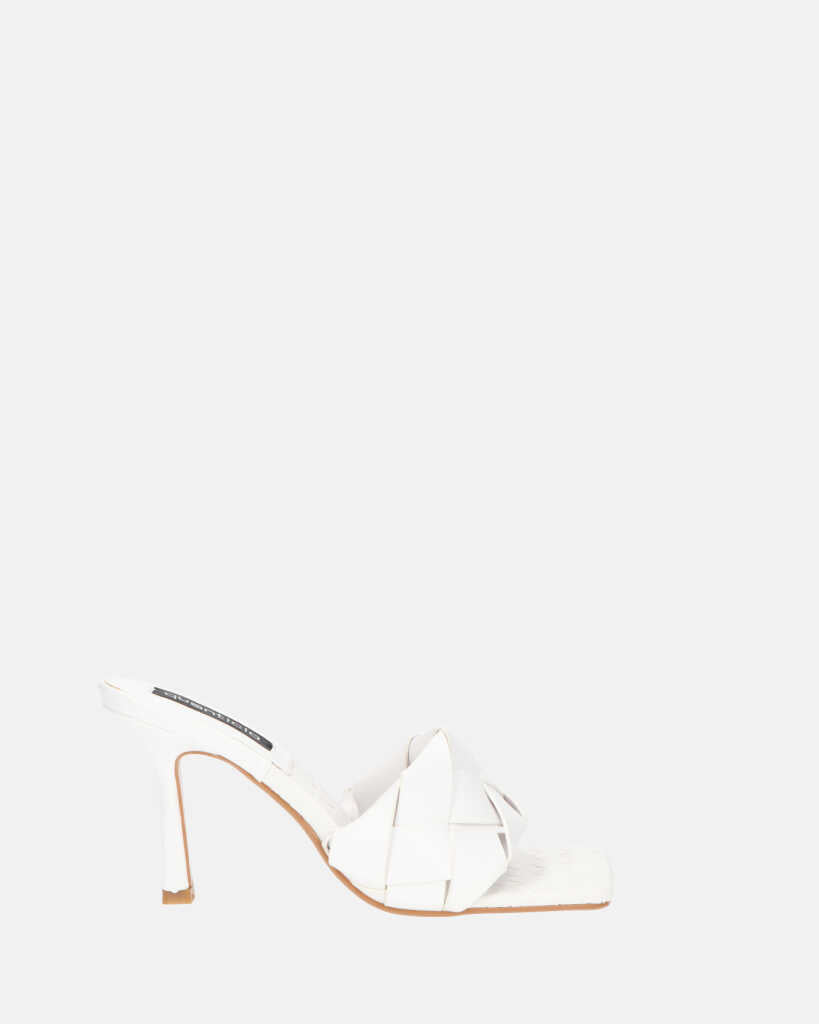 ENRICA - sandal in white woven leather with heel