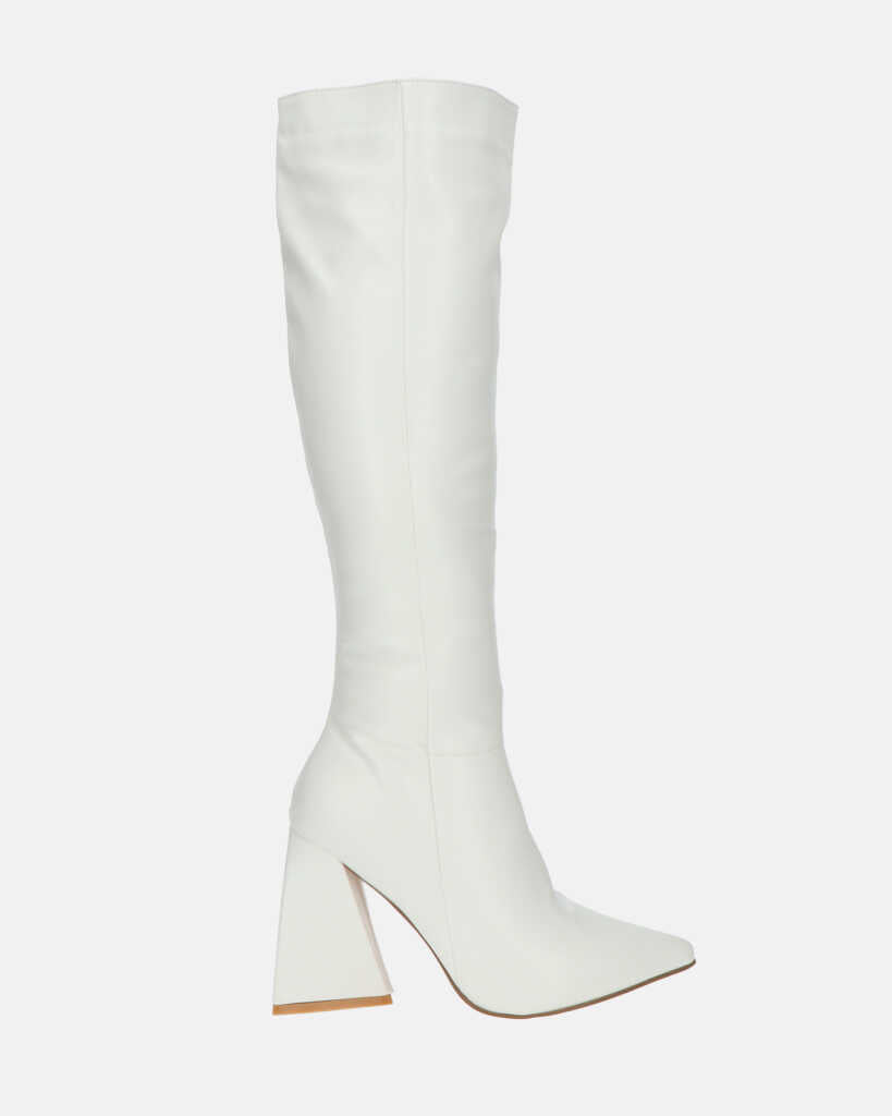 TRUDY - high-heeled boots in white PU