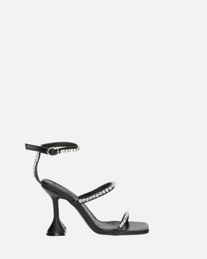TAHLA - black pu sandal heel with silver gems