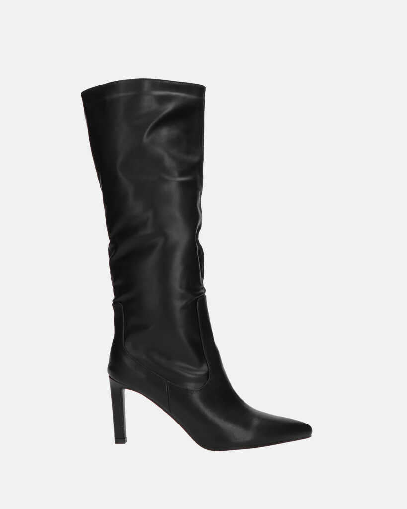 CAROLINE - long heeled boots in black pu