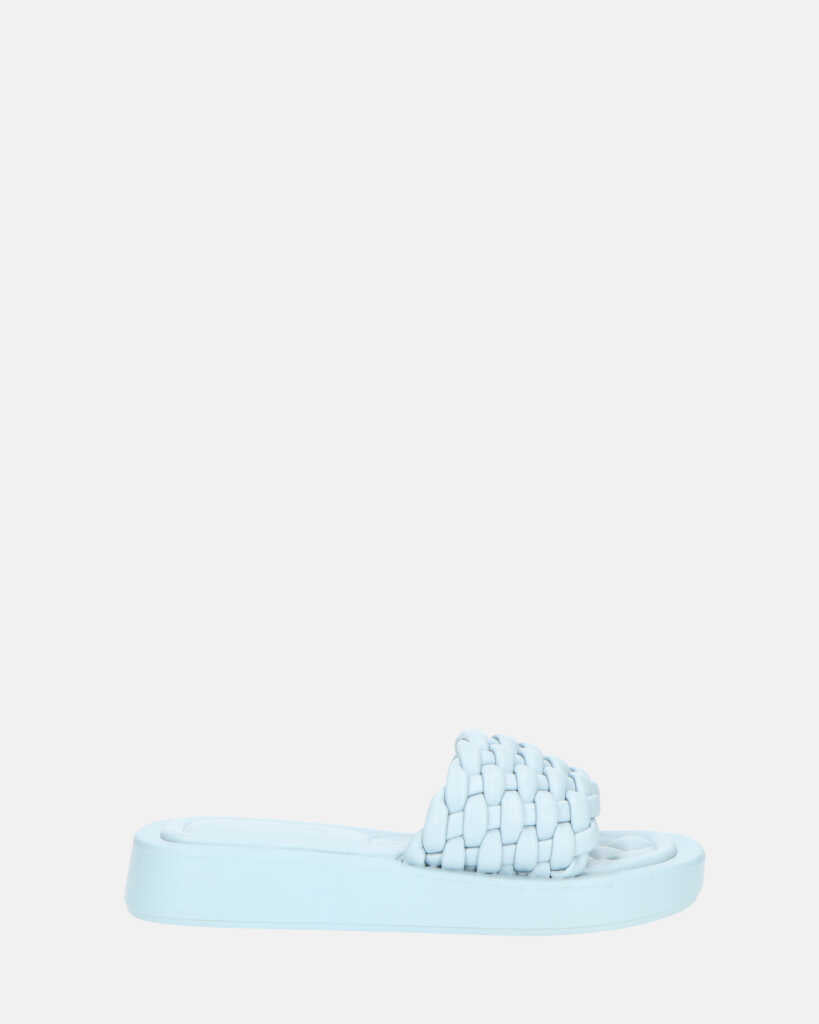 VIOLA - platform slipper with woven light blue PU