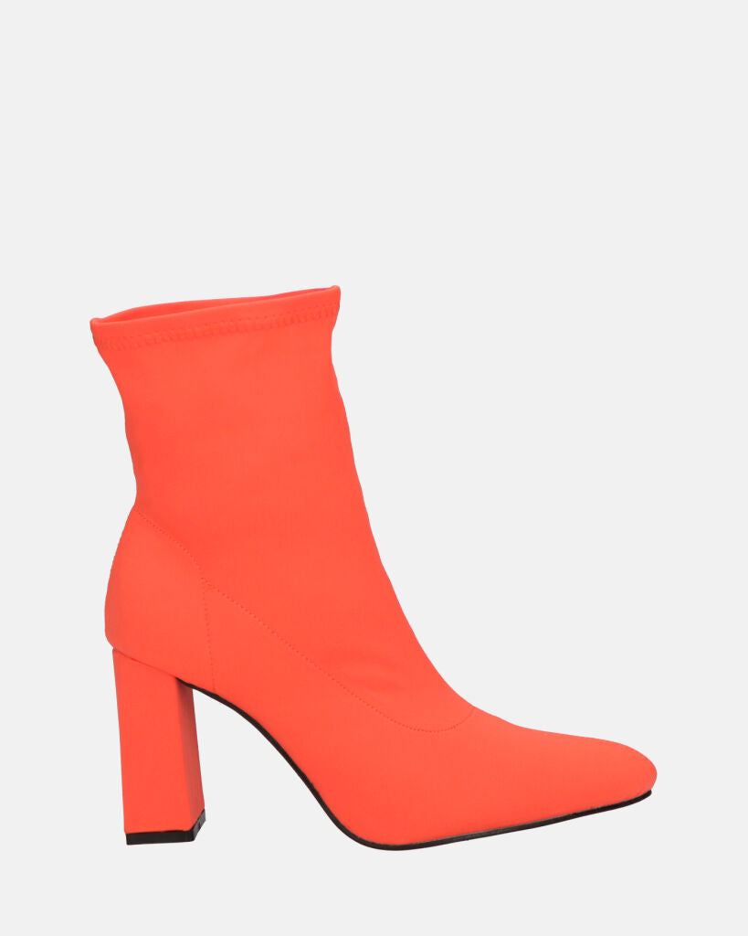 MARGOT - orange lycra ankle boots with heel