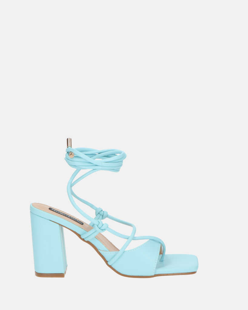 NADIYA - thong sandals with heel in light blue PU