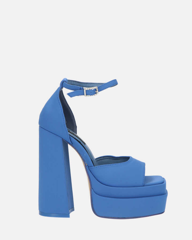 AVA - sandals with high heels in blue lycra and gems in the strap