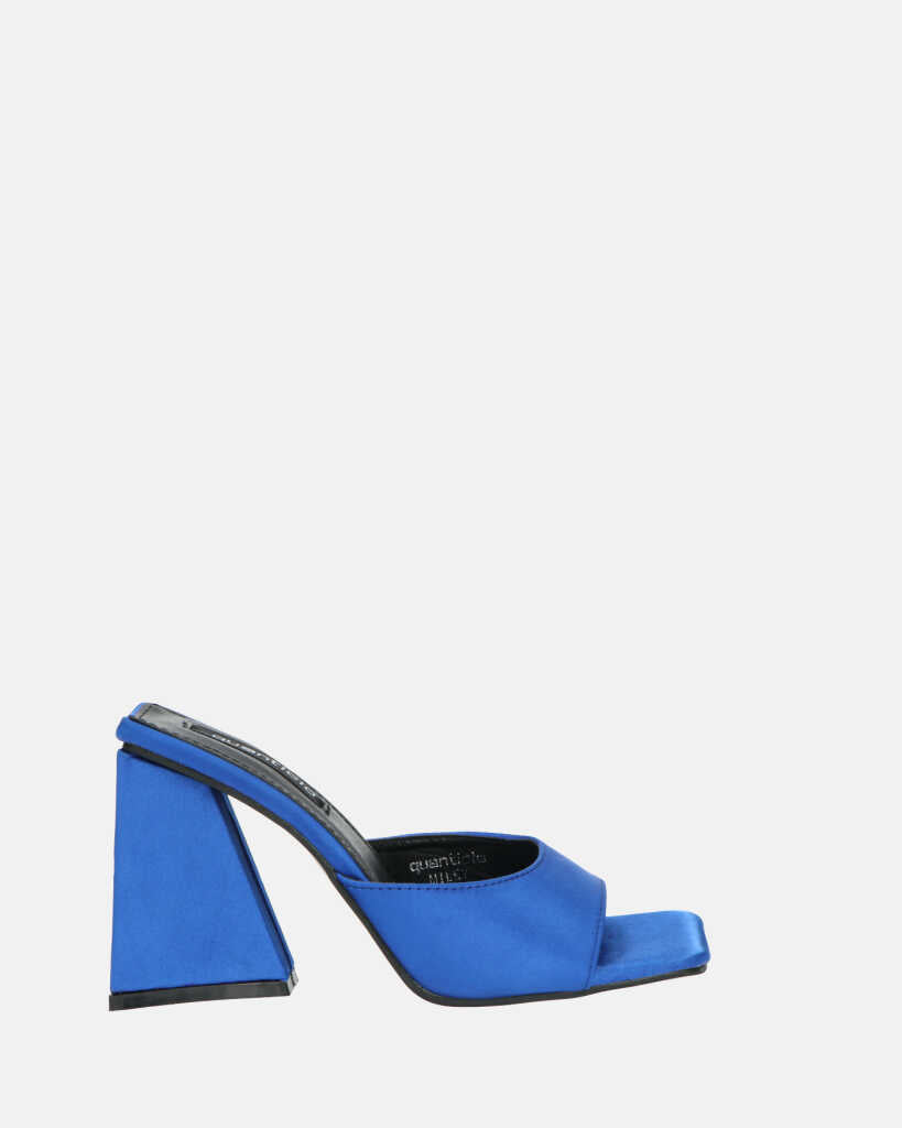 MILEY - blue satin sandals with square heel