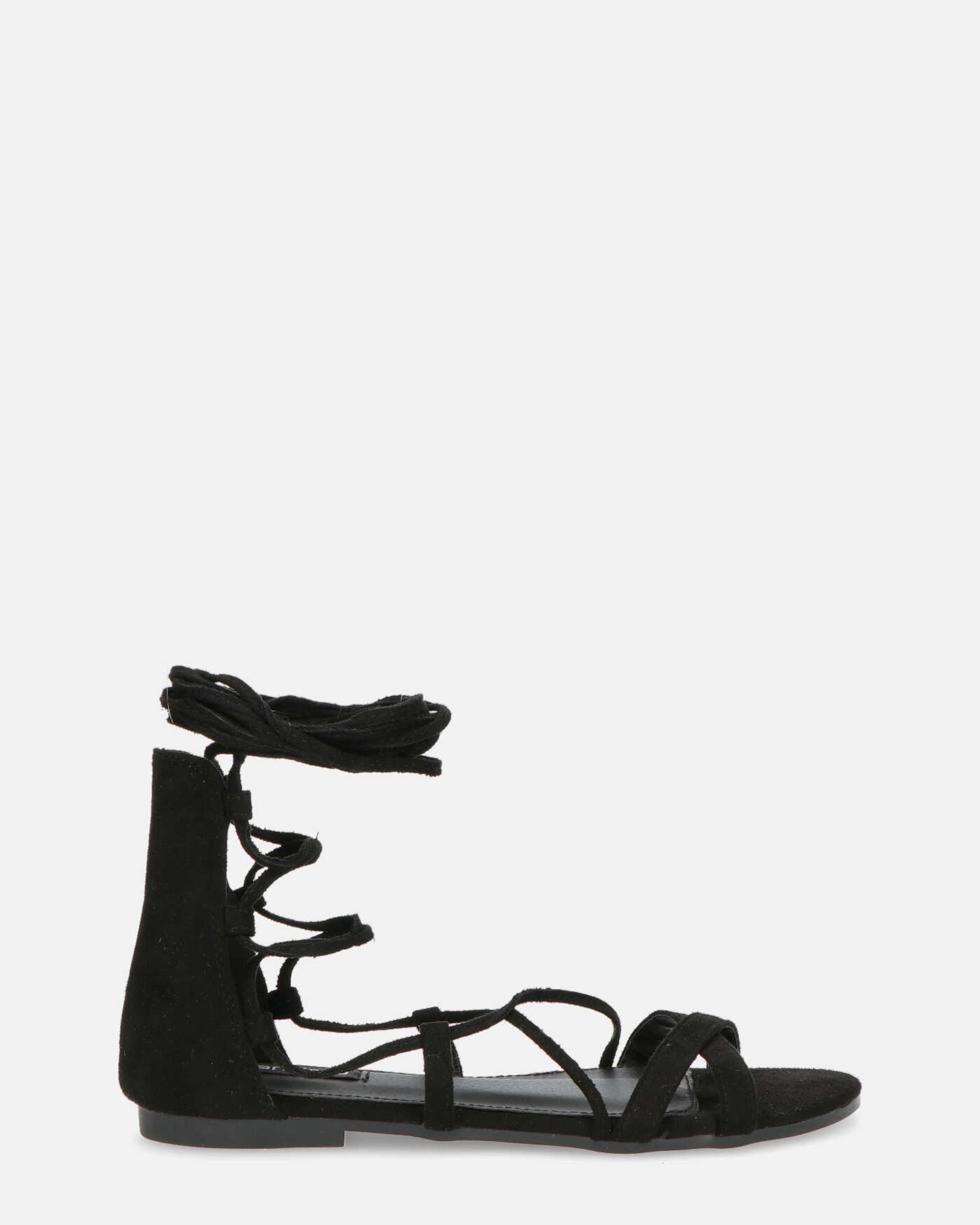 YANNA - lace up flat sandals in black suede